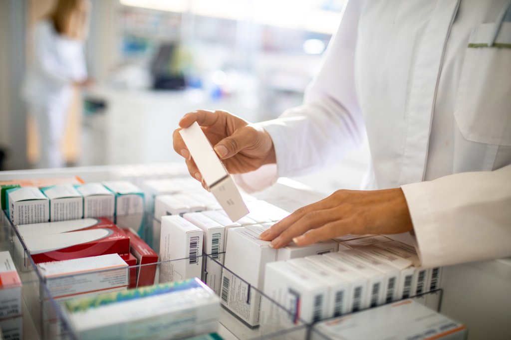Close up of a pharmacist working.